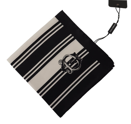 Dolce & Gabbana Black Silk Striped DG Logo Print Square Handkerchief Scarf