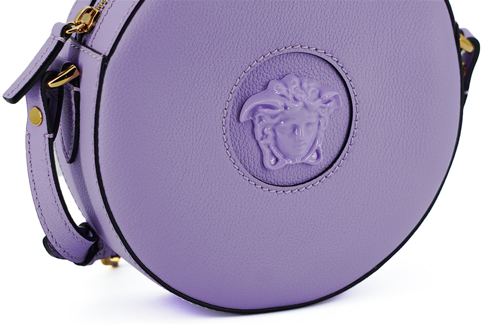 Versace Purple Calf Leather Round Disco Crossbody Shoulder Bag