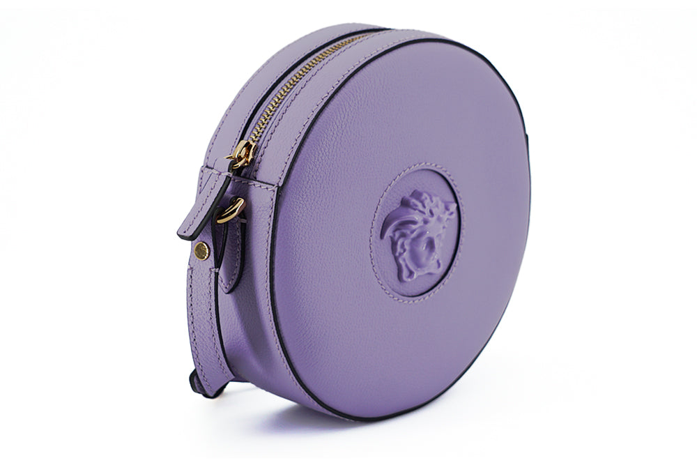 Versace Purple Calf Leather Round Disco Crossbody Shoulder Bag