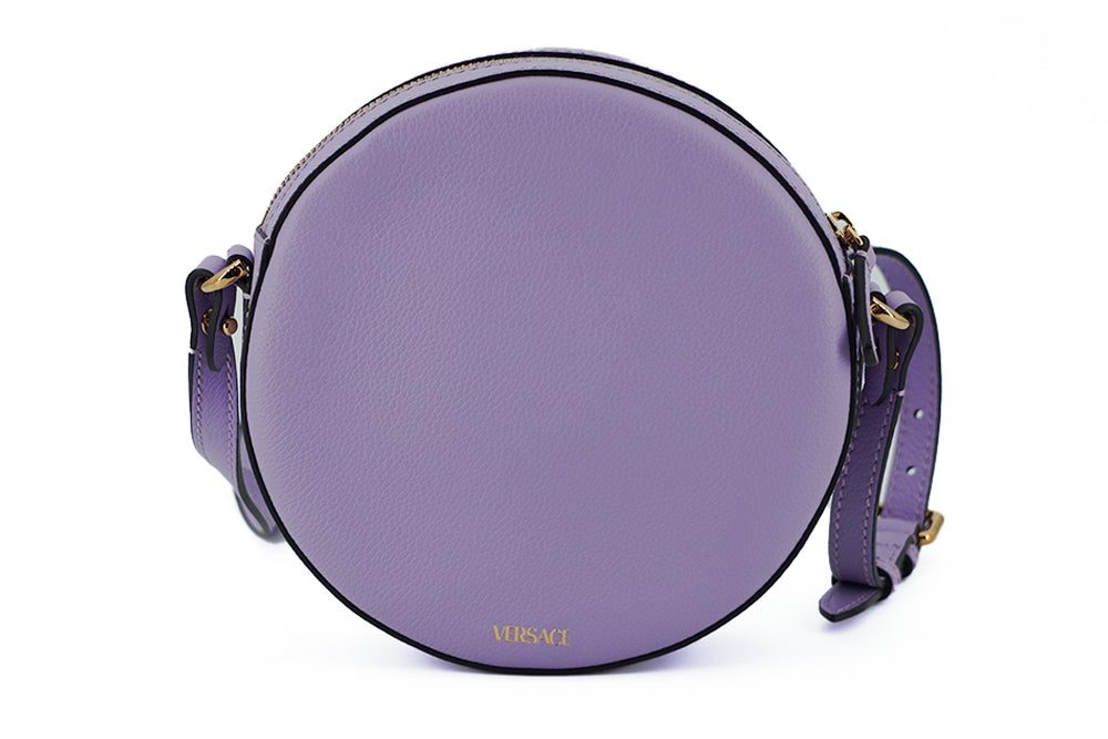 Versace Purple Calf Leather Round Disco Crossbody Shoulder Bag