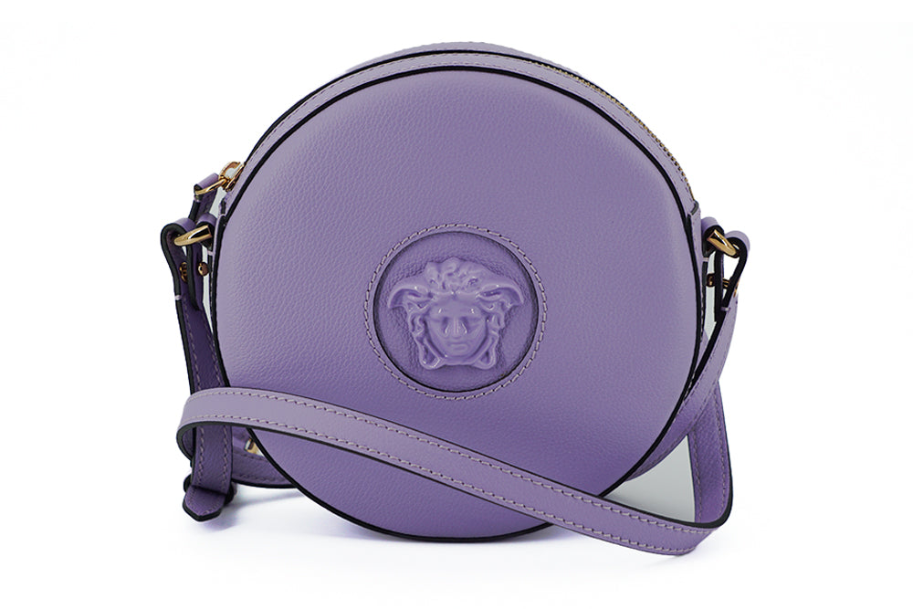 Versace Purple Calf Leather Round Disco Crossbody Shoulder Bag