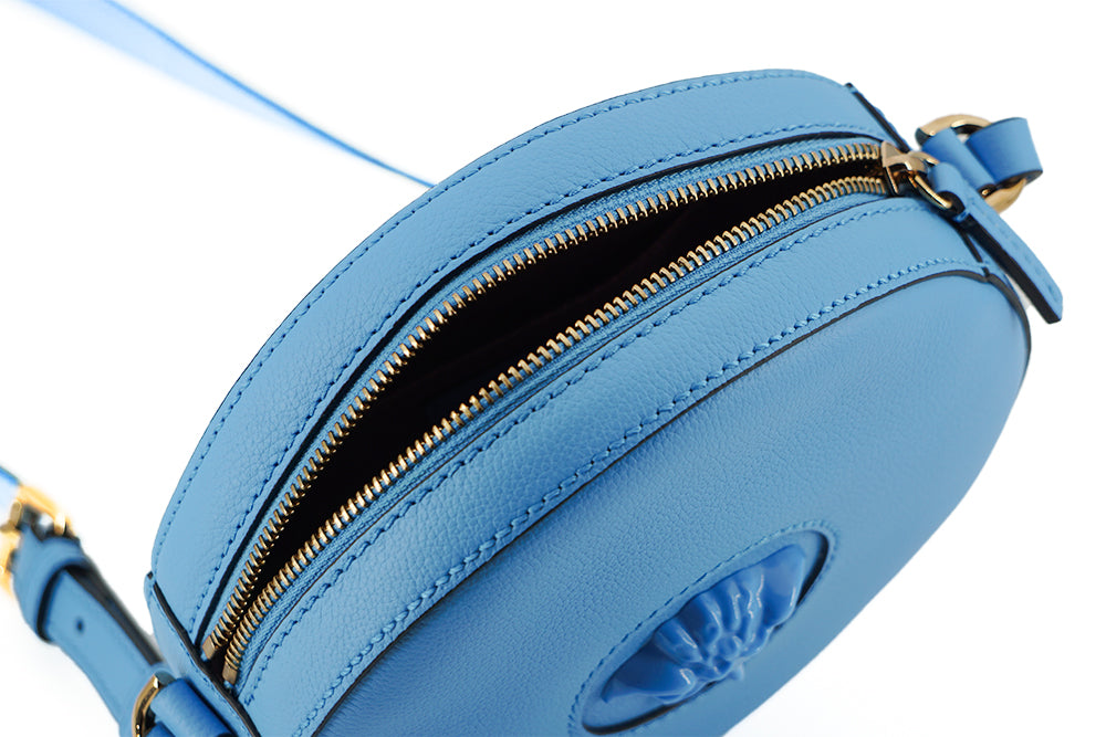 Versace Blue Calf Leather Round Disco Crossbody Shoulder Bag