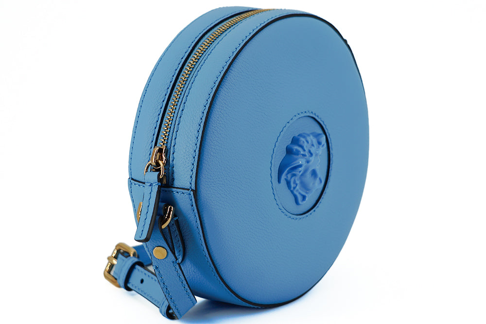 Versace Blue Calf Leather Round Disco Crossbody Shoulder Bag