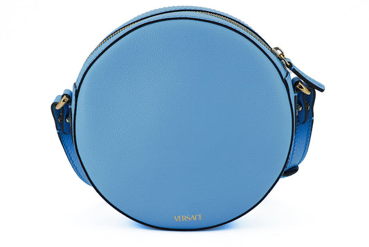 Versace Blue Calf Leather Round Disco Crossbody Shoulder Bag