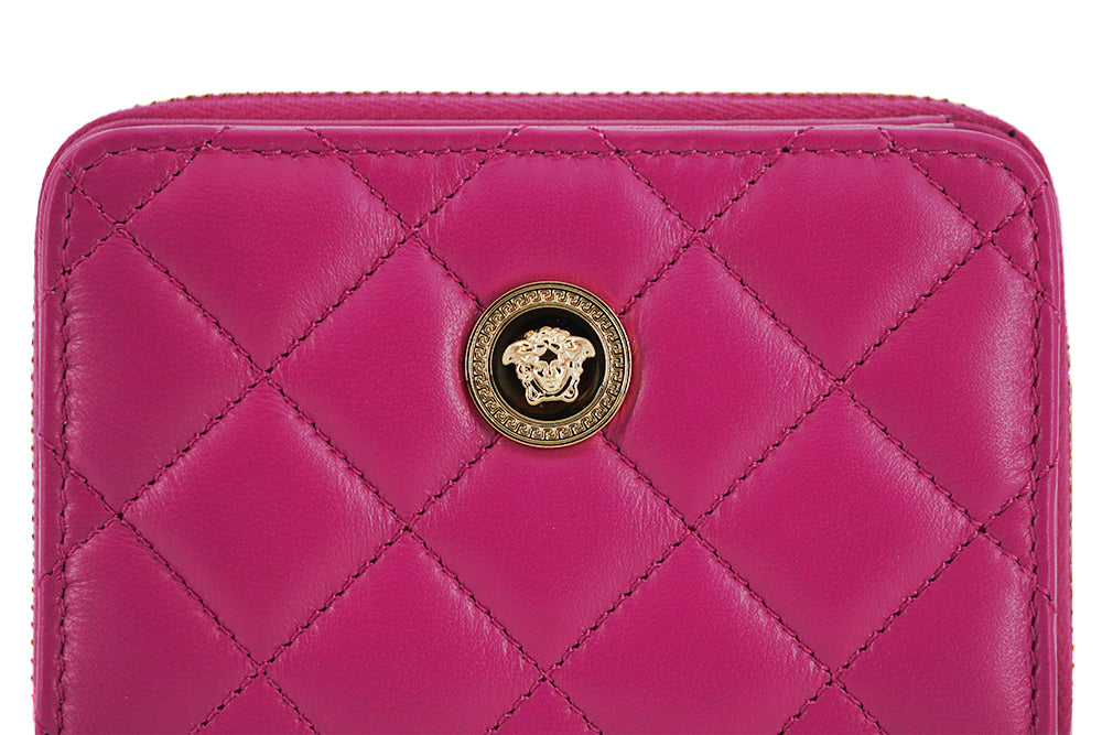 Versace Purple Nappa Leather Bifold Zip Around Wallet