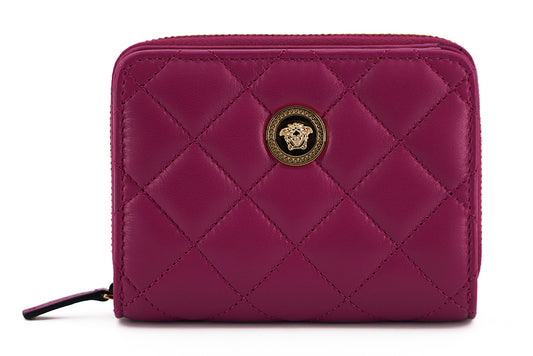 Versace Purple Nappa Leather Bifold Zip Around Wallet