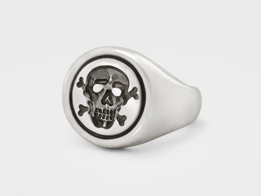 Snake Bones Jolly Roger Skull & Bones 925 Sterling Silver Signet Ring