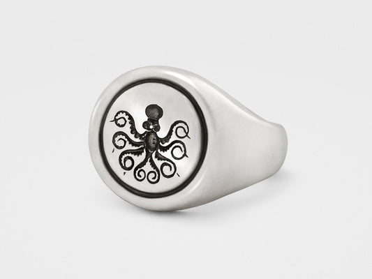 Snake Bones Octopus 925 Sterling Silver Signet Ring