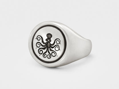 Snake Bones Octopus 925 Sterling Silver Signet Ring