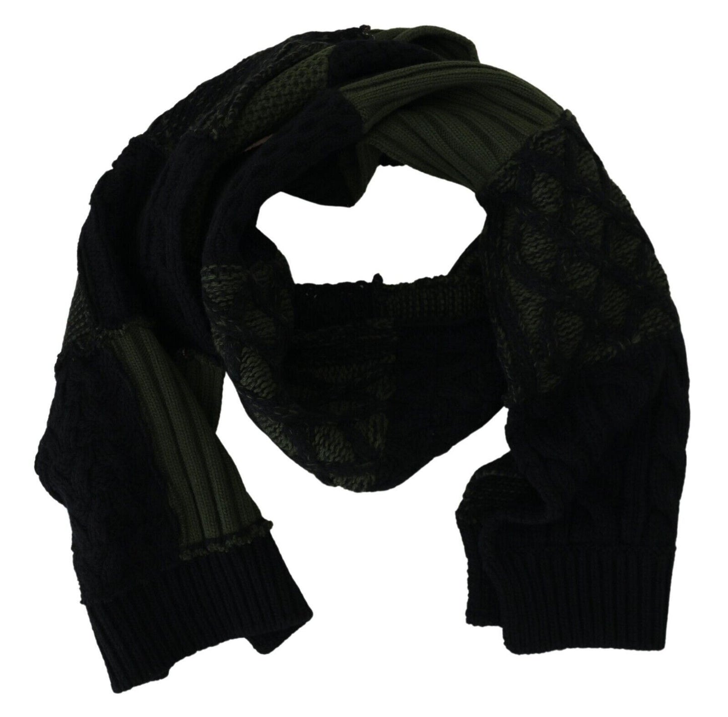 Dolce & Gabbana Black Green Knitted Men Neck Wrap Shawl Scarf