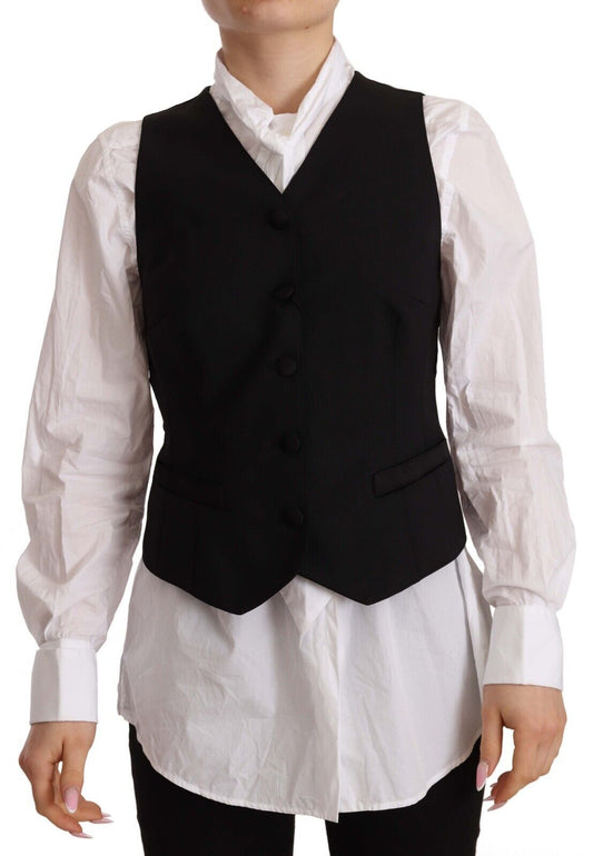Dolce & Gabbana Black Button Down Sleeveless Vest