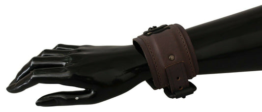 Scervino Street Brown Leather Branded Wide Buckle Closure Bracelet