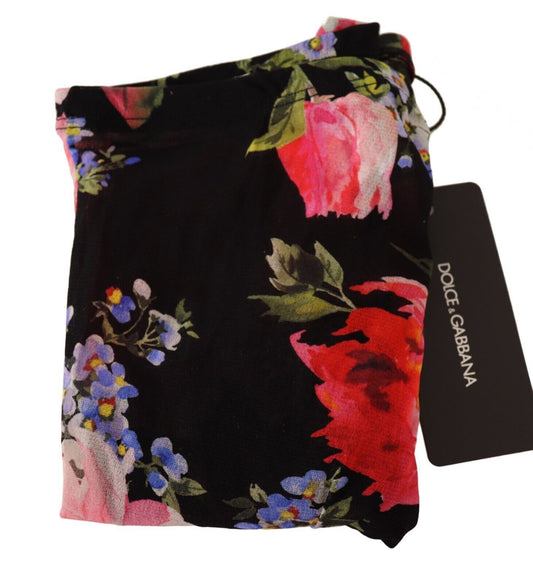 Dolce & Gabbana Black Floral Print Tights Nylon Stockings