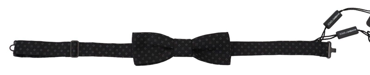 Dolce & Gabbana Black Pattern Silk Adjustable Neck Papillon Bow Tie