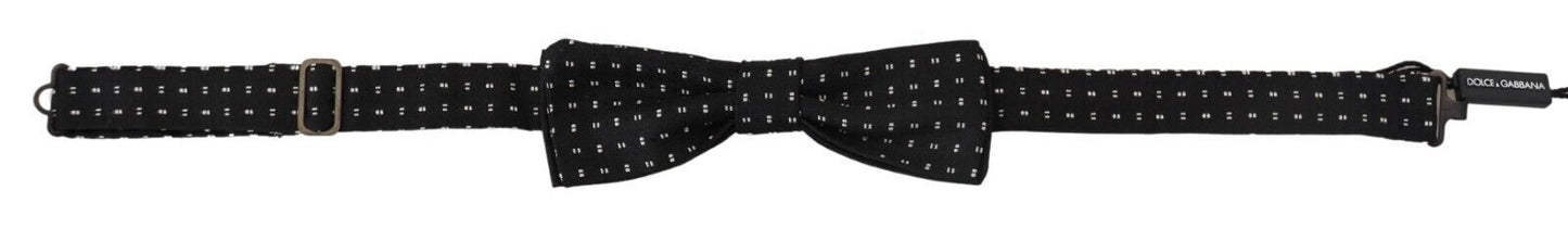 Dolce & Gabbana Black Silk Patterned Neck Papillon Accessory Bow Tie