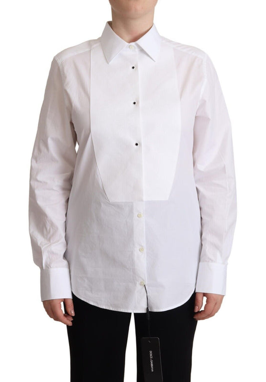 Dolce & Gabbana White Cotton Dress Collared Long Sleeves Shirt Top