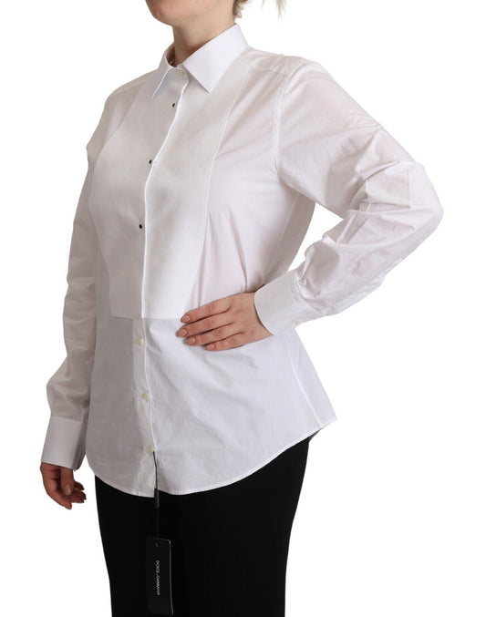 Dolce & Gabbana White Cotton Dress Collared Long Sleeves Shirt Top