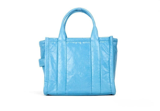 Marc Jacobs The Shiny Crinkle Mini Tote Air Blue Leather Bag