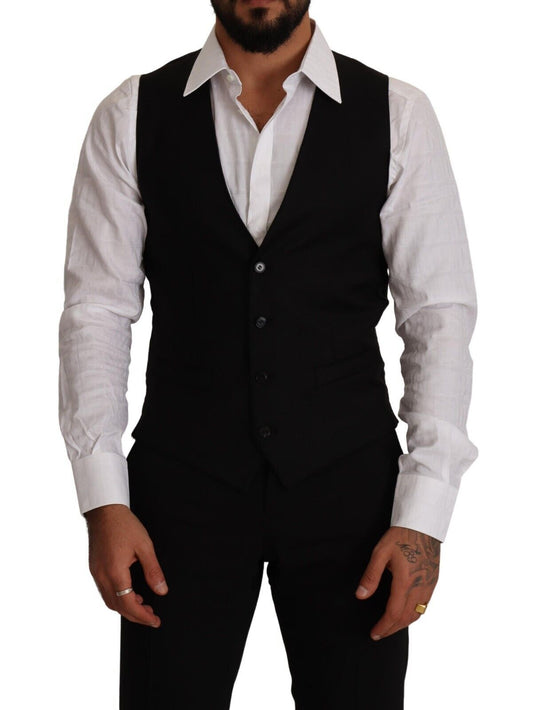 Dolce & Gabbana Black Wool Single Breasted Waistcoat Vest