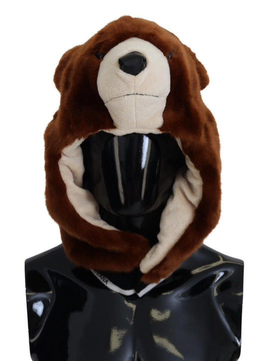 Dolce & Gabbana Brown Bear Fur Whole Head Hat
