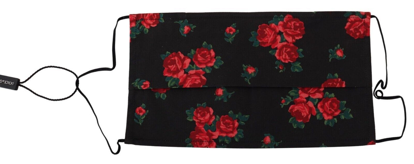 Dolce & Gabbana Black Floral Pleated Elastic Ear Strap One Size Face Mask