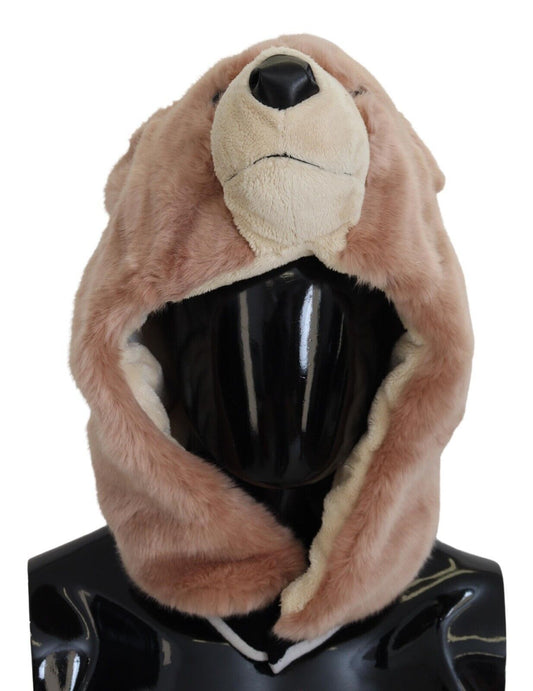 Dolce & Gabbana Beige Bear Fur Whole Head Cap One Size Hat