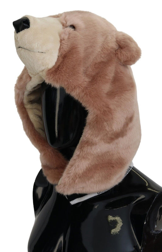 Dolce & Gabbana Beige Bear Fur Whole Head Cap One Size Hat