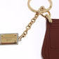 Dolce & Gabbana Brown Leather Miss SICILY Gold Finder Chain Keychain